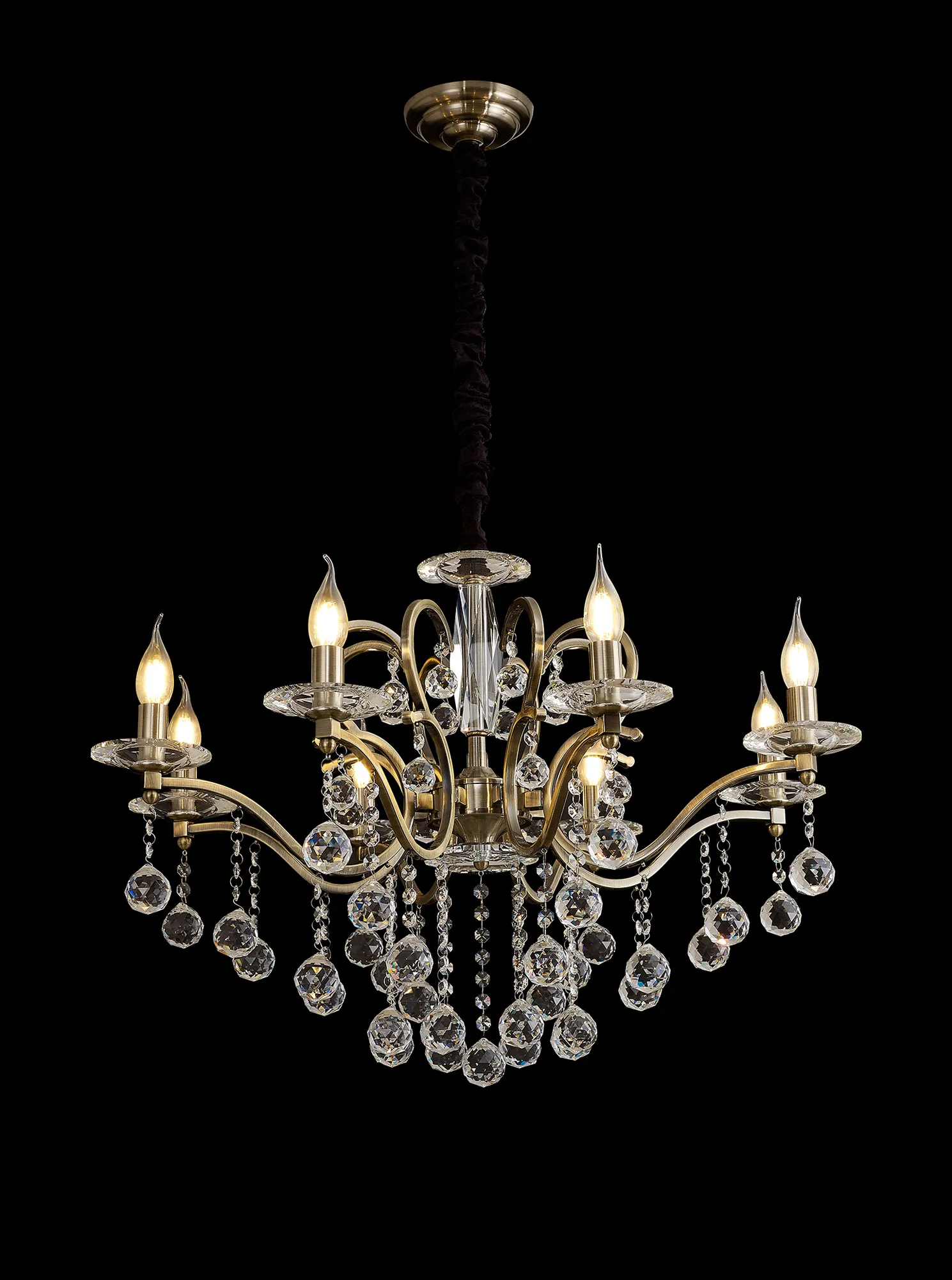 IL32128  Zinta Crystal Chandelier 8 Light Antique Brass